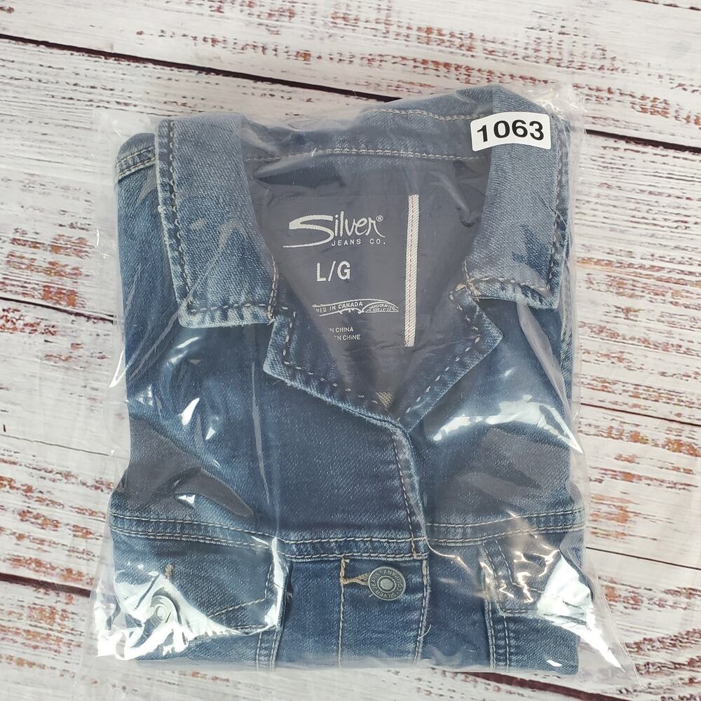 Silver jeans Women Denim Jacket L Blue Fade Country Western Denim Coat Y2K Retro - Picture 11 of 11